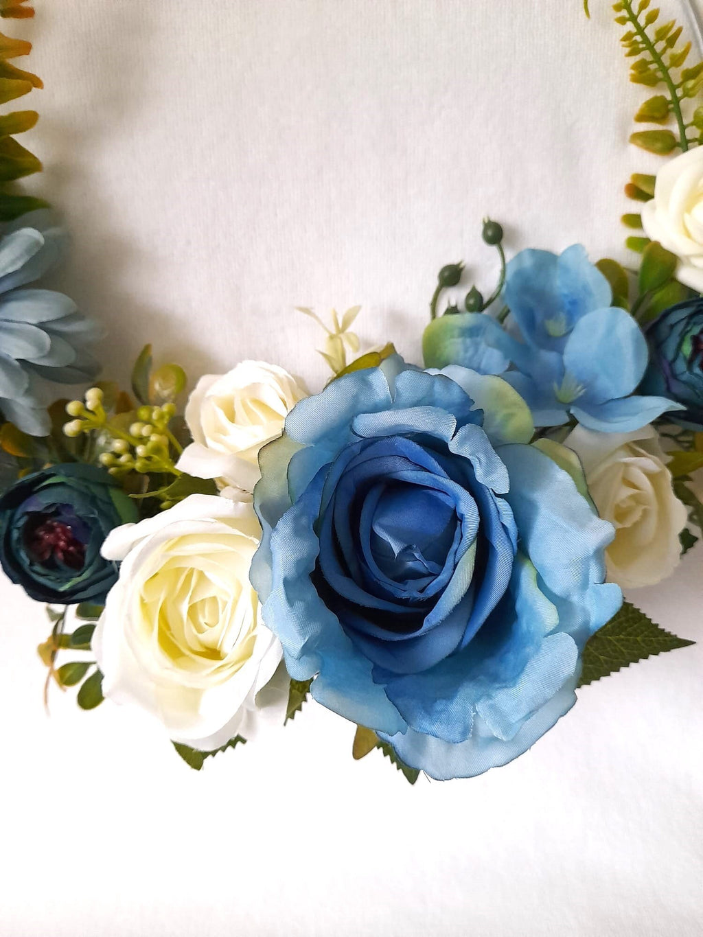 Ivory Blue Floral Hoop Bouquet - Boho Chic Wedding Bouquet for Unique Bridesmaids