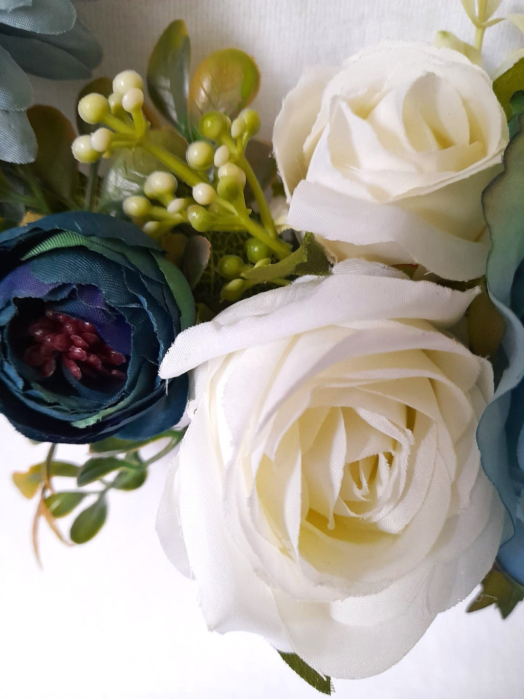 Ivory Blue Floral Hoop Bouquet - Boho Chic Wedding Bouquet for Unique Bridesmaids