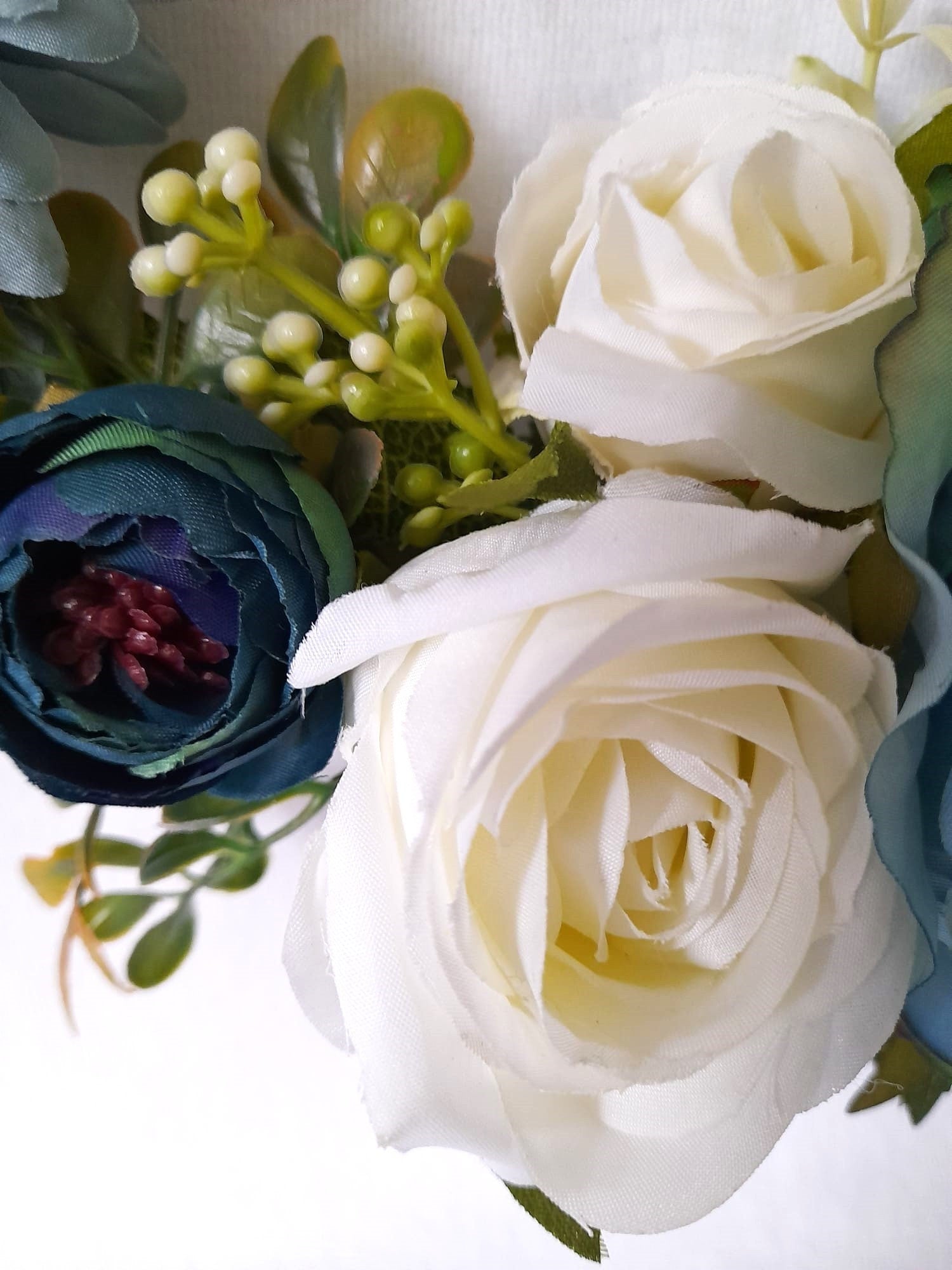 Ivory Blue Floral Hoop Bouquet - Boho Chic Wedding Bouquet for Unique Bridesmaids