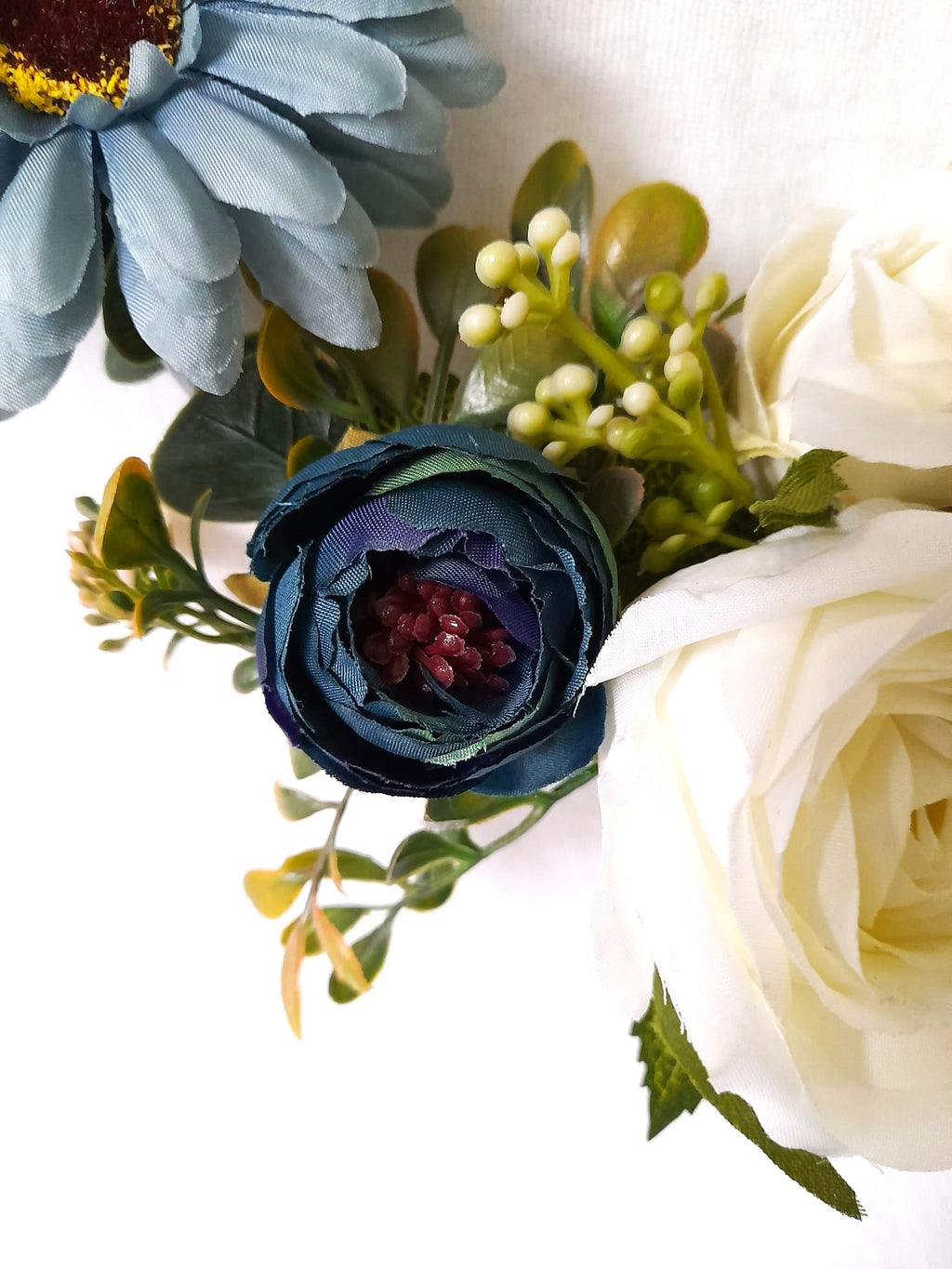 Ivory Blue Floral Hoop Bouquet - Boho Chic Wedding Bouquet for Unique Bridesmaids