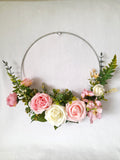 Romantic Ivory and Pink Floral Hoop Wedding Bouquet - Unique Boho Bridesmaids Alternative
