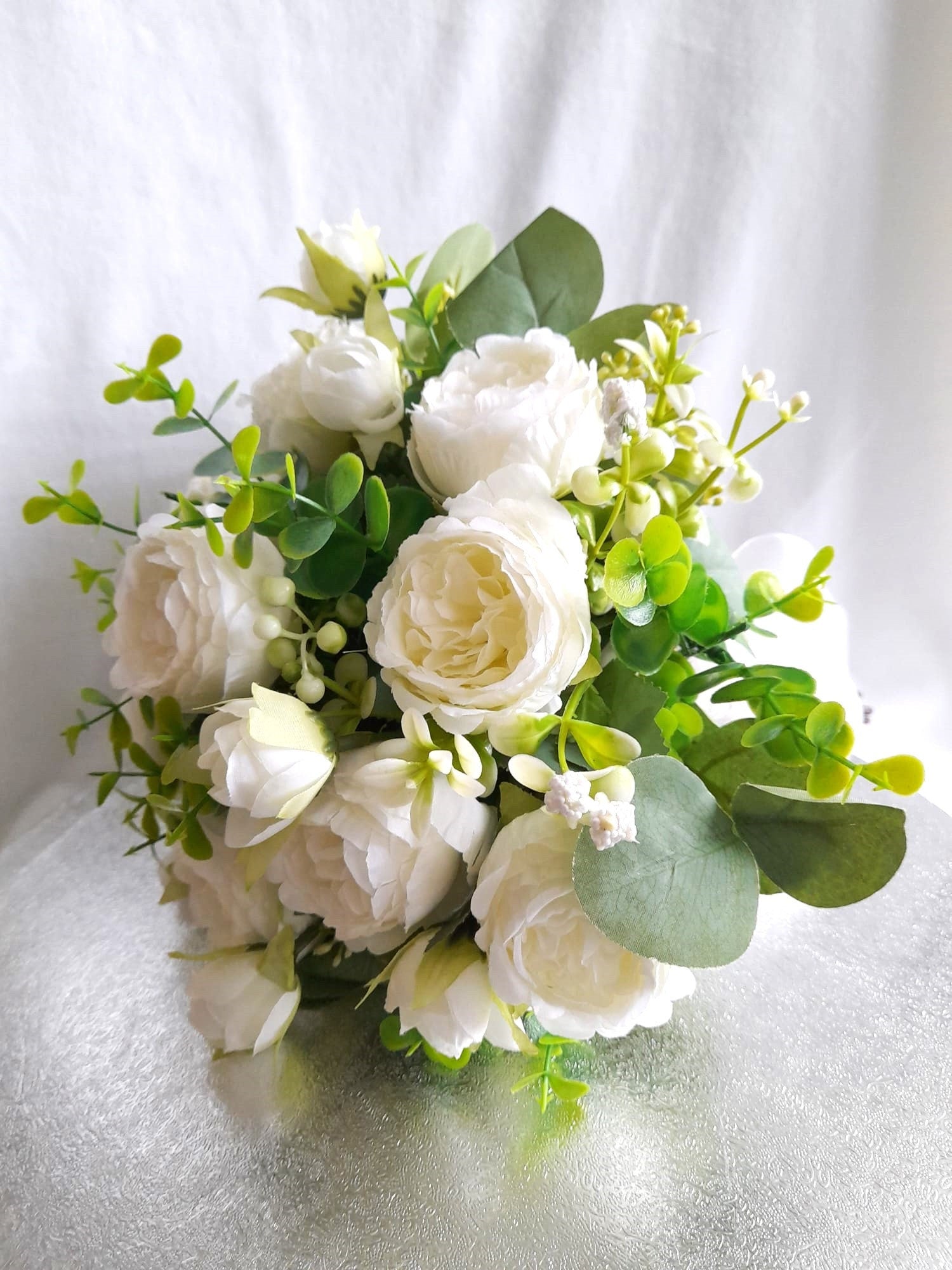 Handmade Champagne Rose Wedding Bouquet: Pearl & Brooch Bridal Posy