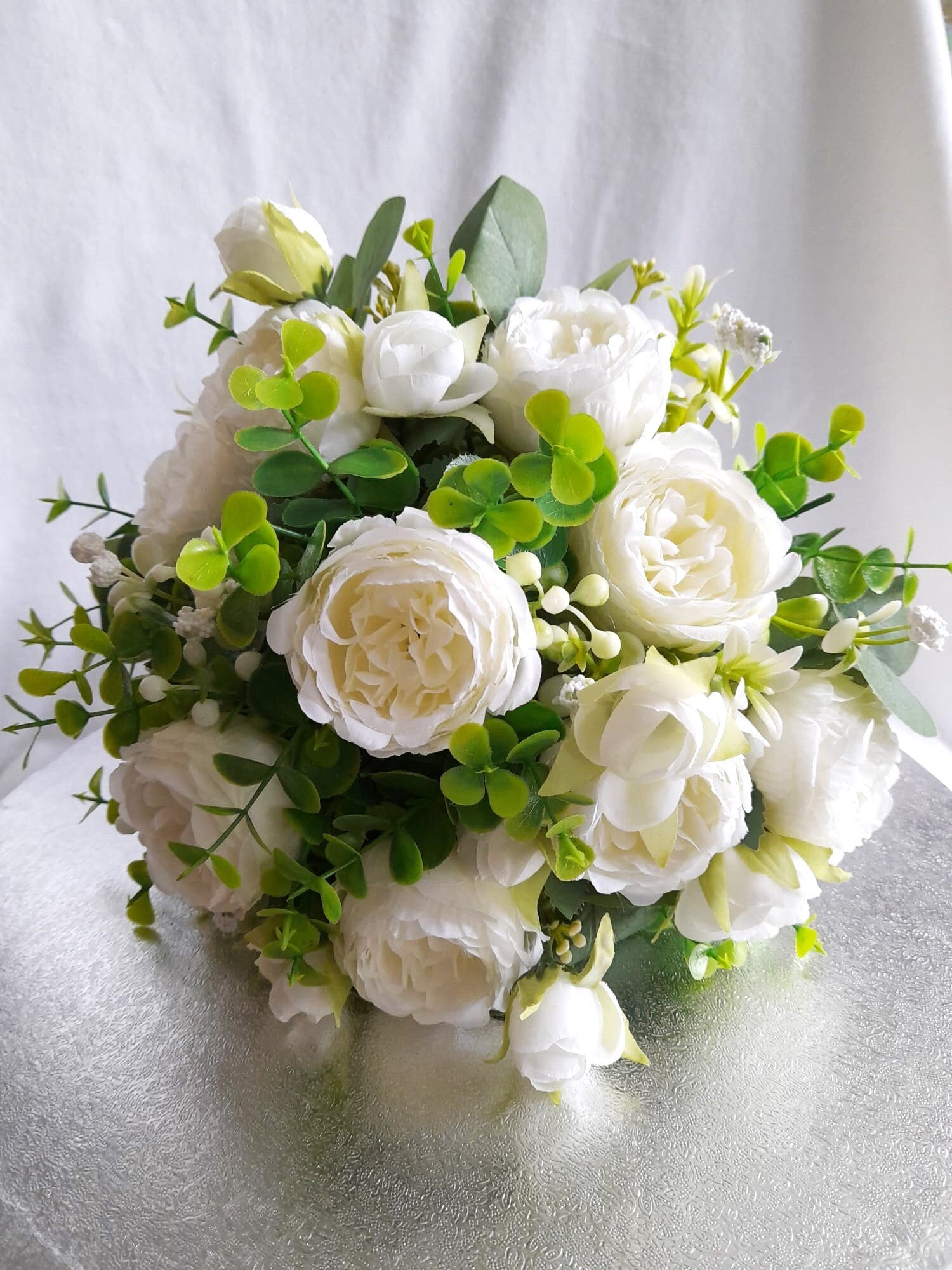Handmade Champagne Rose Wedding Bouquet: Pearl & Brooch Bridal Posy