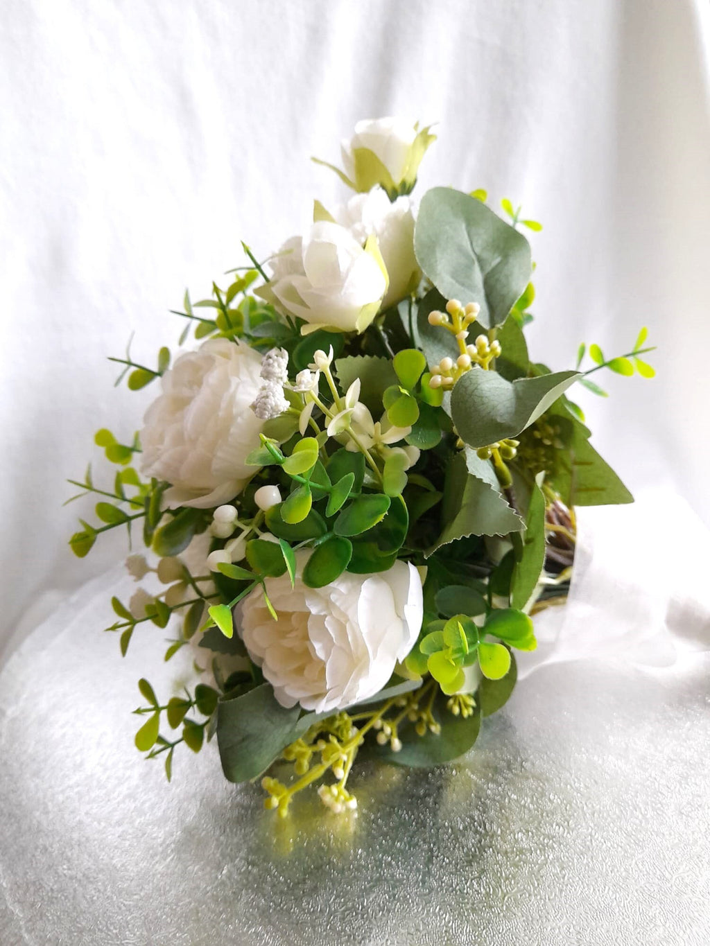 Handmade Champagne Rose Wedding Bouquet: Pearl & Brooch Bridal Posy