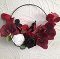 Dark Romance: Unique Floral Hoop Black Burgundy Gothic Wedding Bouquet - Alternative Bridesmaid Bouquet