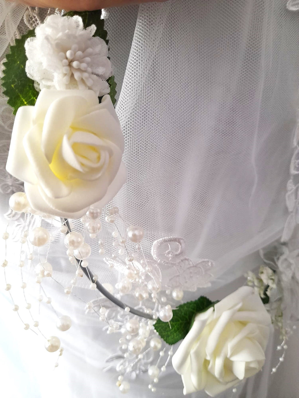 Pearl Floral Hoop Bouquet: Ivory Wedding Bridesmaid Accessory
