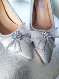 Silver Wedding Shoes: Rhinestone Bow Bridal Heels