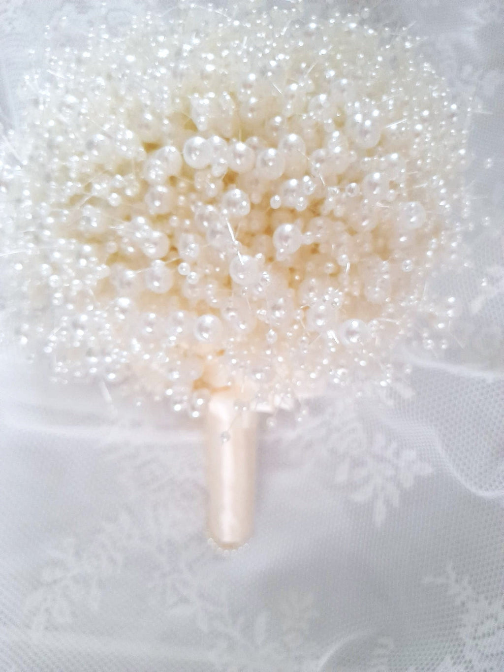Ivory Pearl Round Posy Bouquet for Bride or Bridesmaid, Beaded Holding Bouquet