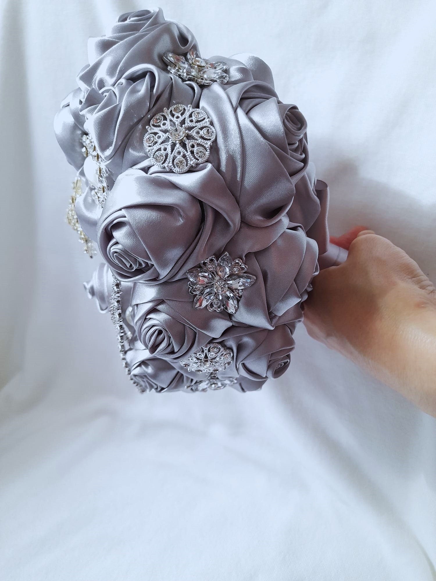 Elegant Silver Grey Heart Shape Wedding Bouquet - A Timeless Keepsake for the Bride