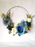 Ivory Blue Floral Hoop Bouquet - Boho Chic Wedding Bouquet for Unique Bridesmaids