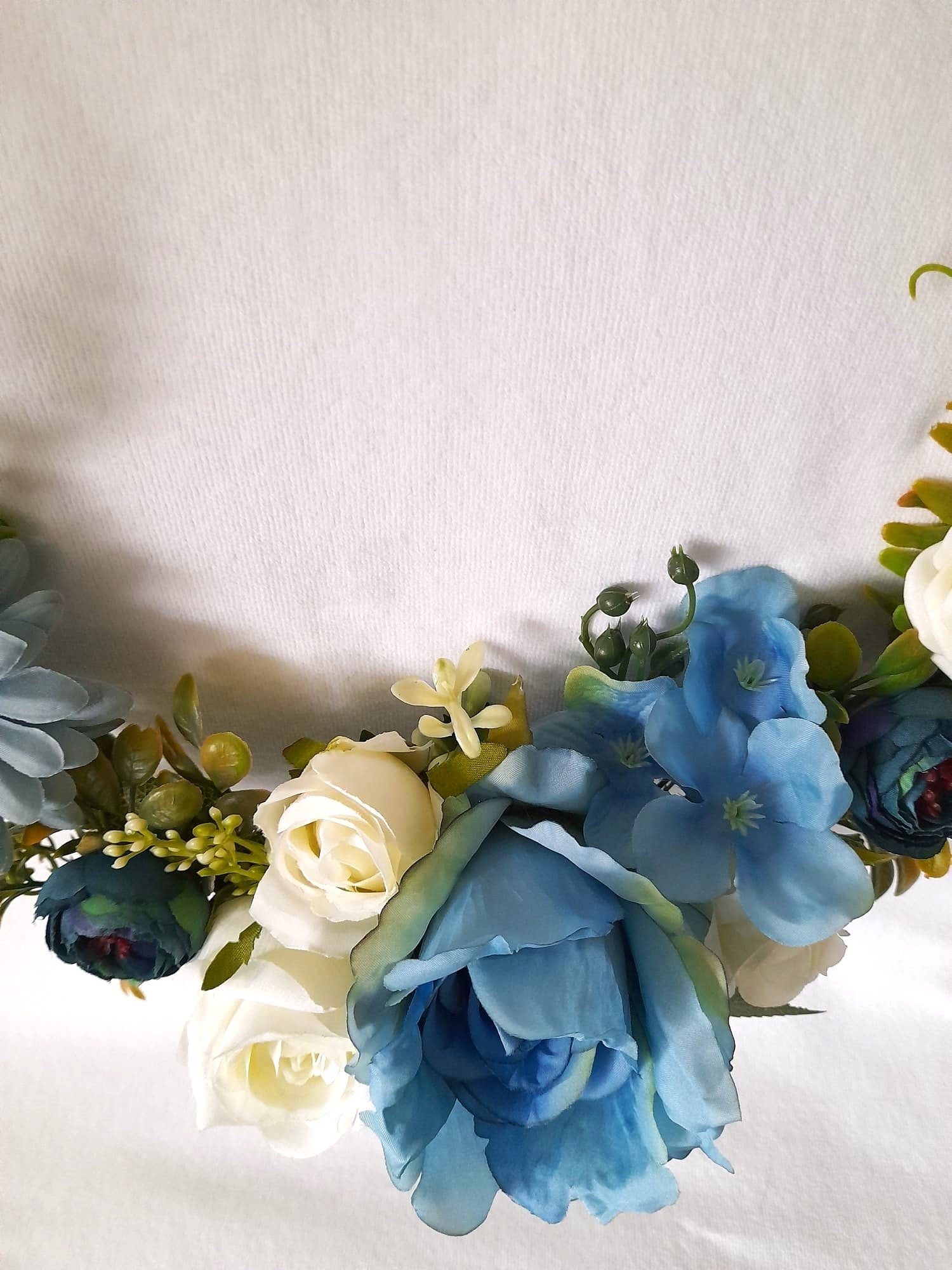 Ivory Blue Floral Hoop Bouquet - Boho Chic Wedding Bouquet for Unique Bridesmaids