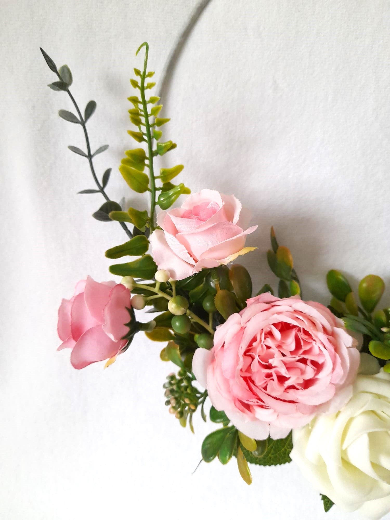 Romantic Ivory and Pink Floral Hoop Wedding Bouquet - Unique Boho Bridesmaids Alternative