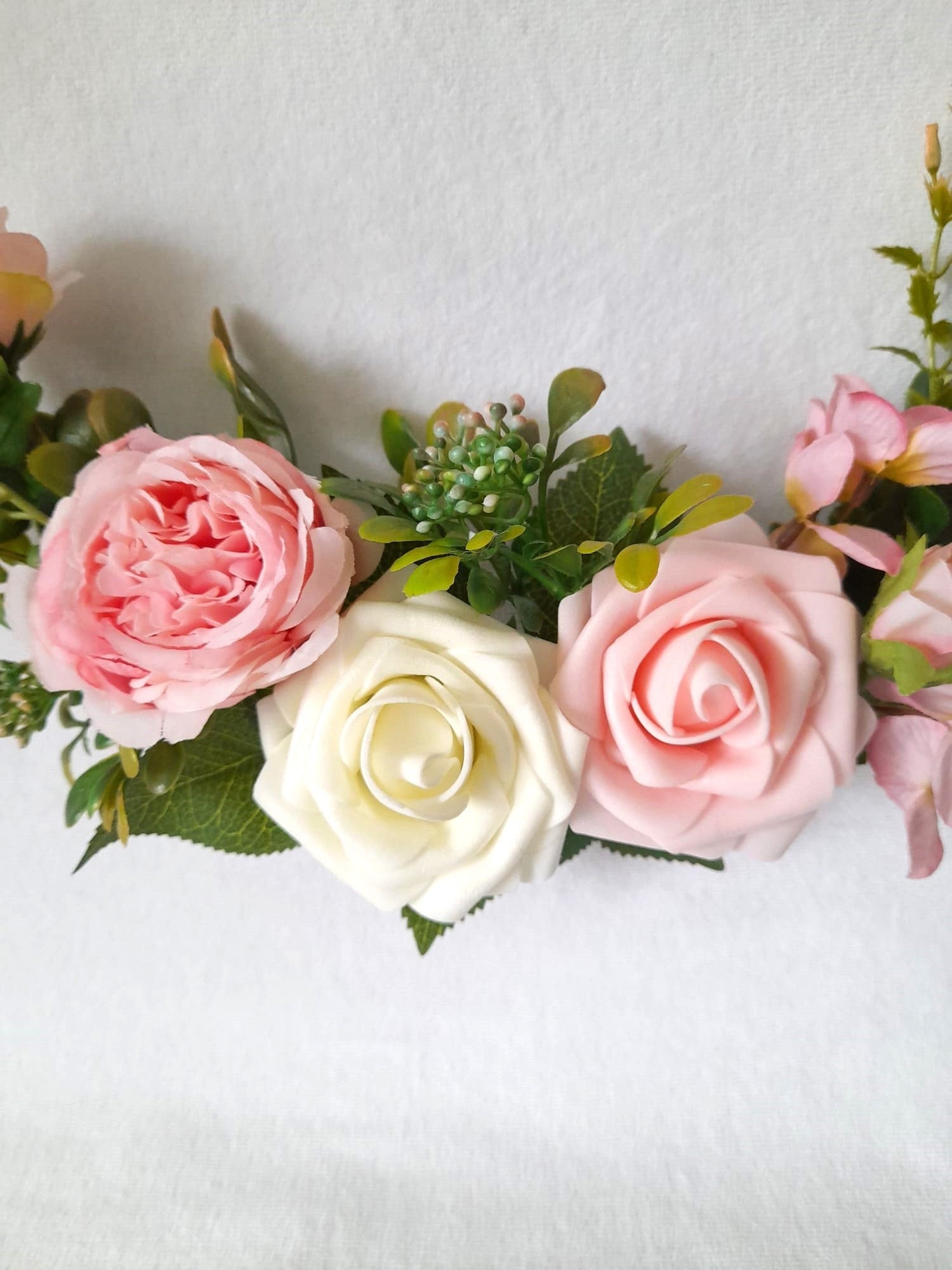 Romantic Ivory and Pink Floral Hoop Wedding Bouquet - Unique Boho Bridesmaids Alternative