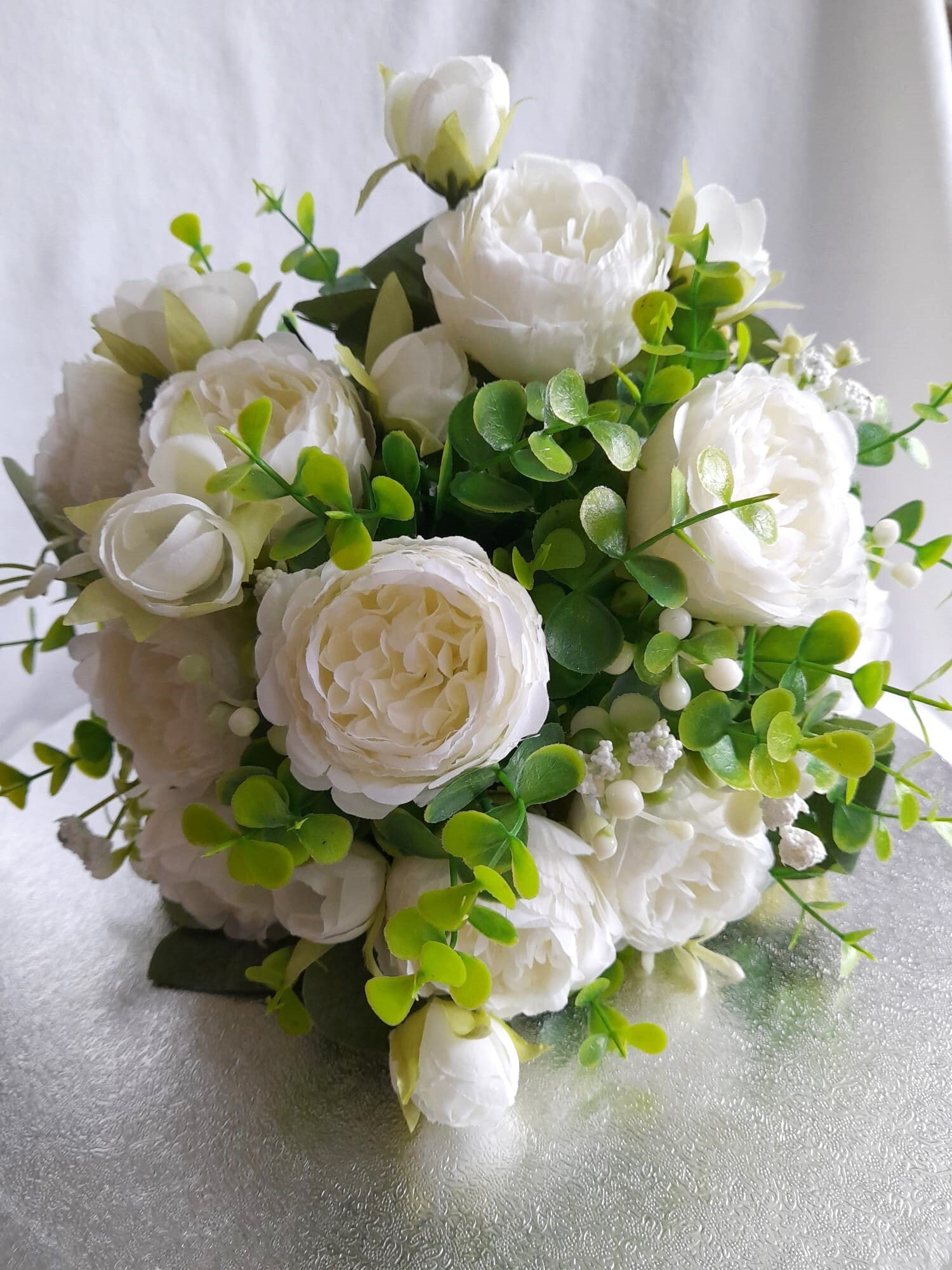 Handmade Champagne Rose Wedding Bouquet: Pearl & Brooch Bridal Posy