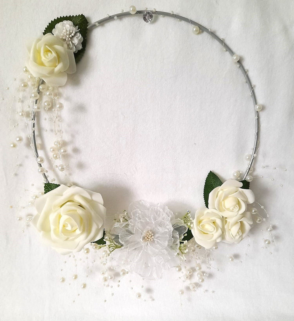 Pearl Floral Hoop Bouquet: Ivory Wedding Bridesmaid Accessory