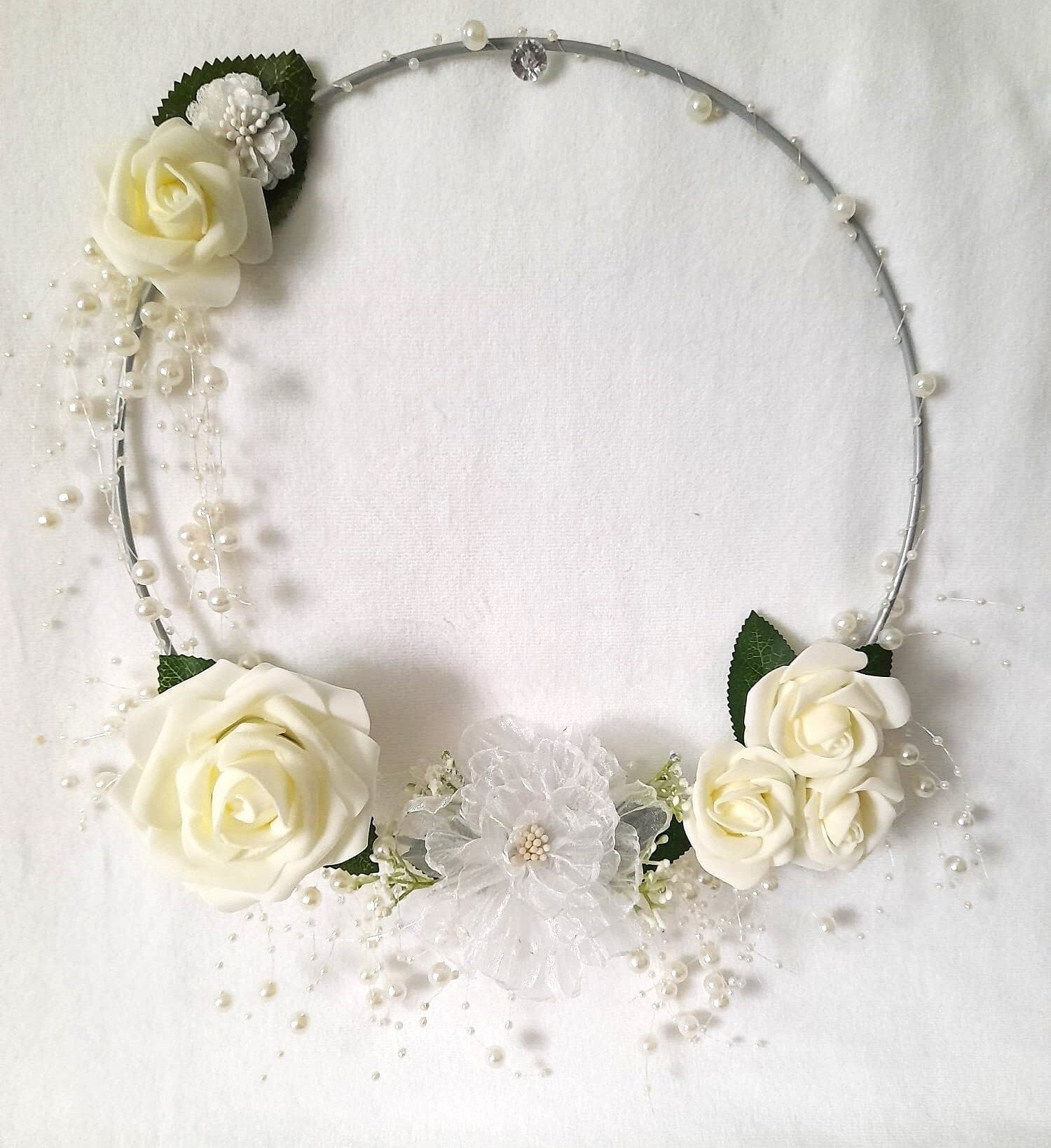 Pearl Floral Hoop Bouquet: Ivory Wedding Bridesmaid Accessory