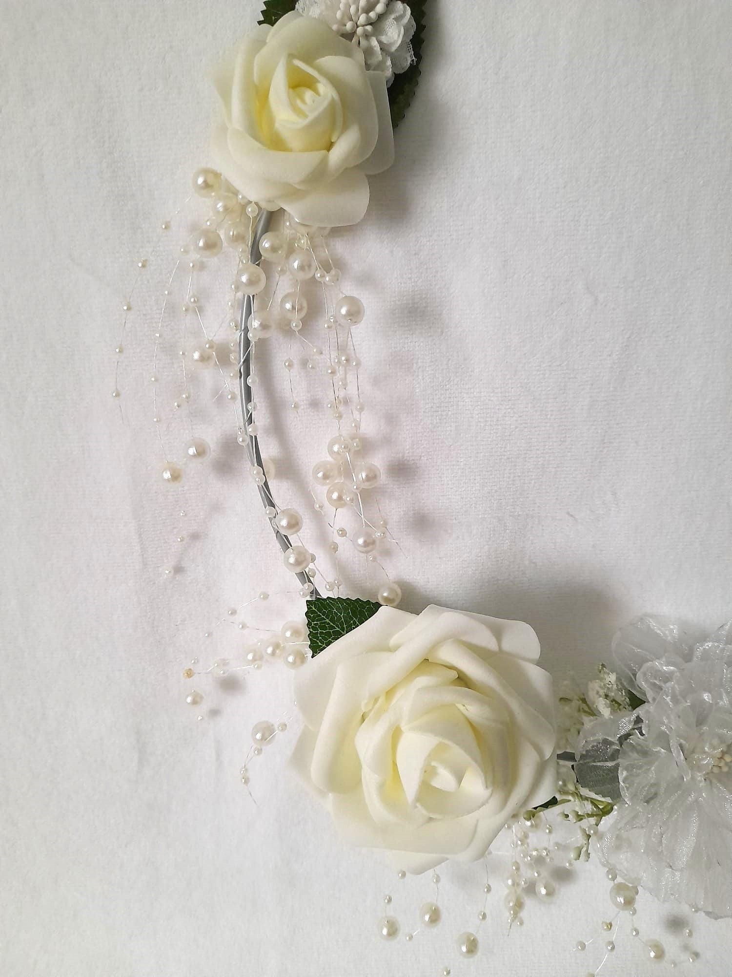 Pearl Floral Hoop Bouquet: Ivory Wedding Bridesmaid Accessory