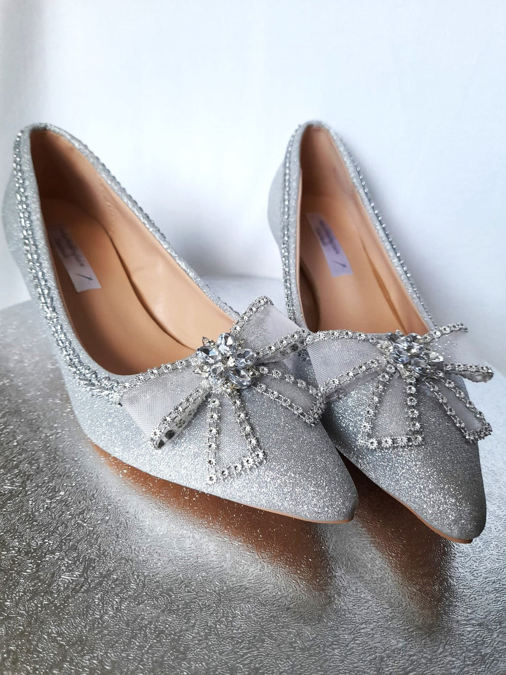 Silver Wedding Shoes: Rhinestone Bow Bridal Heels