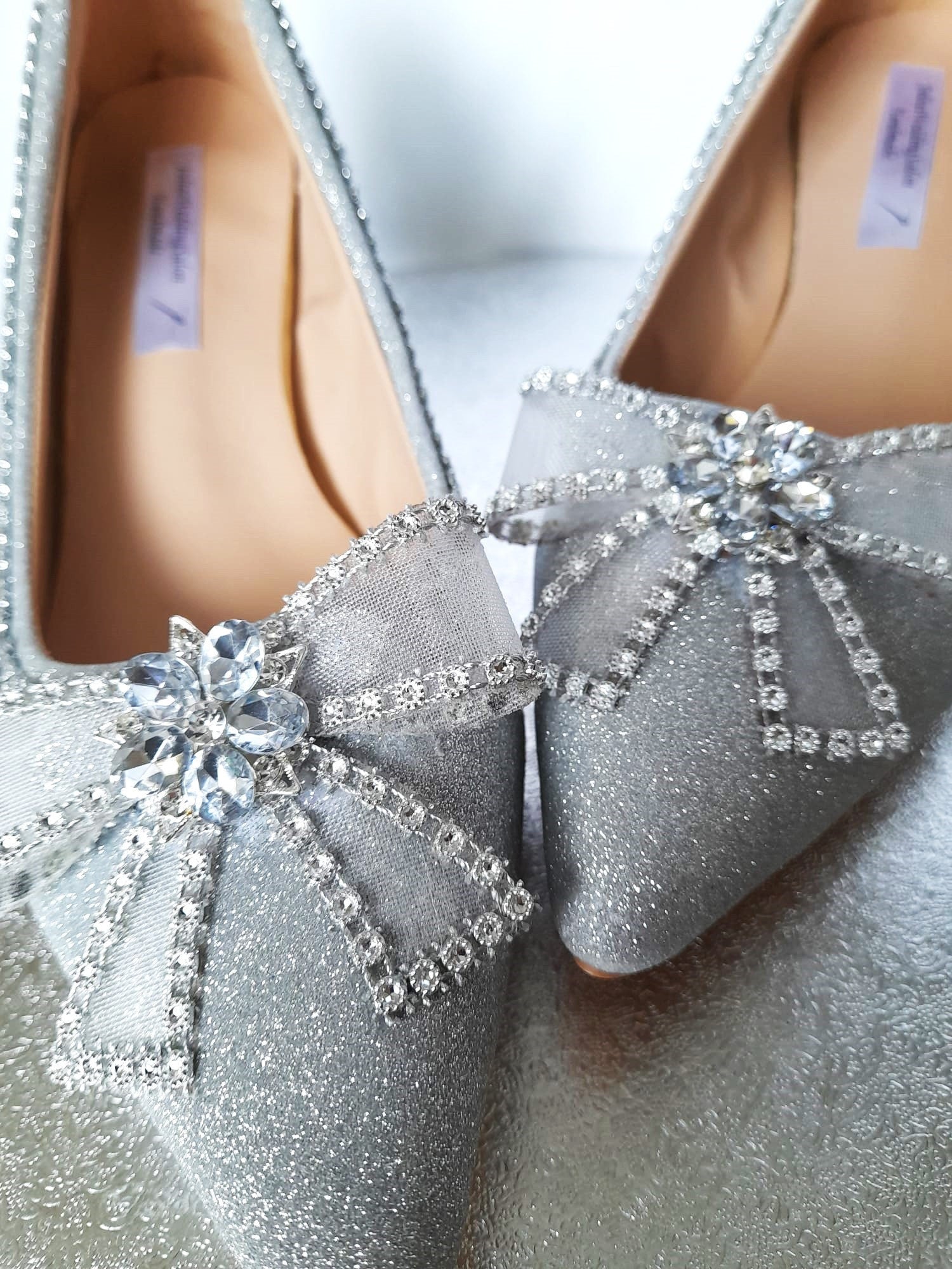 Silver Wedding Shoes: Rhinestone Bow Bridal Heels