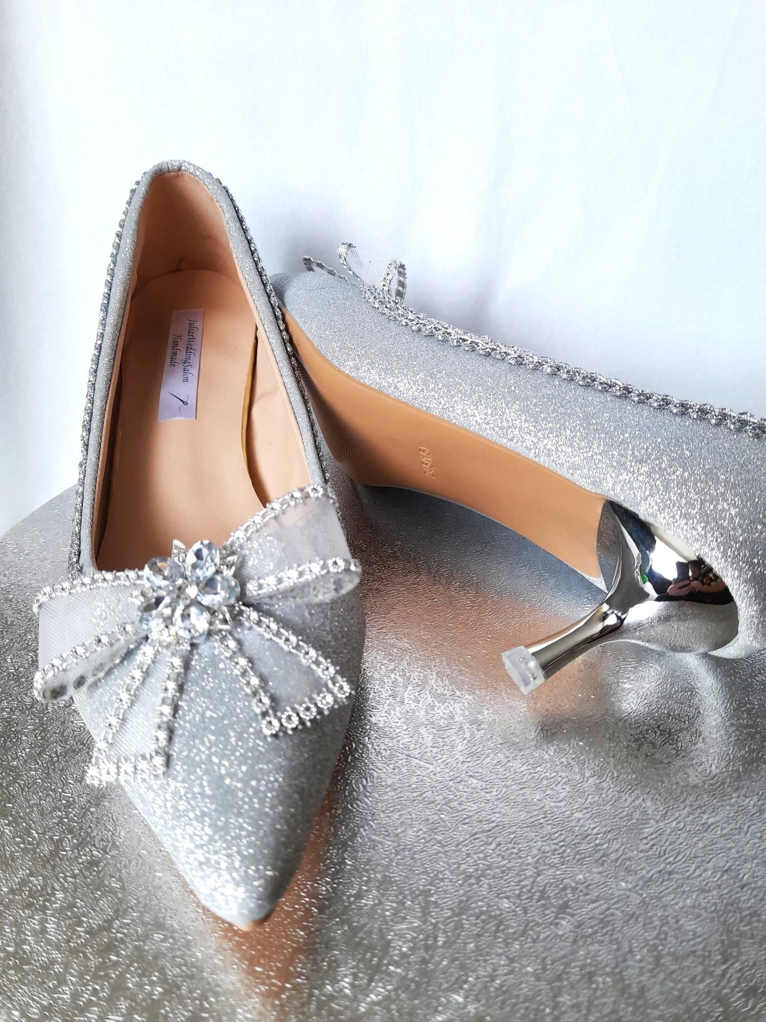 Silver Wedding Shoes: Rhinestone Bow Bridal Heels