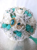 Handmade Tiffany Blue Bridal Bouquet with Brooch Accents