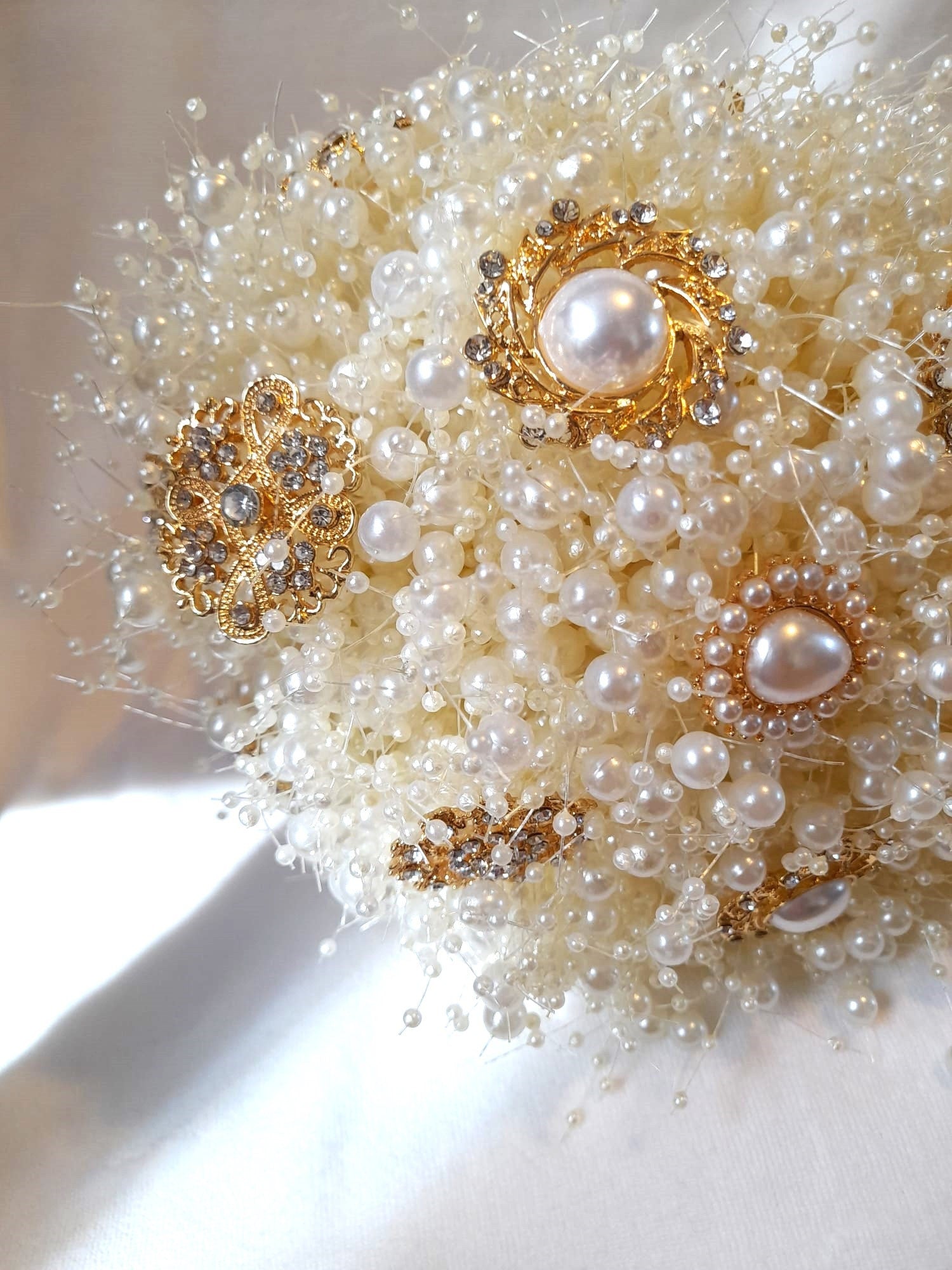 Ivory Pearl Waterfall Cascading Wedding Bridal Bouquet With The Brooch