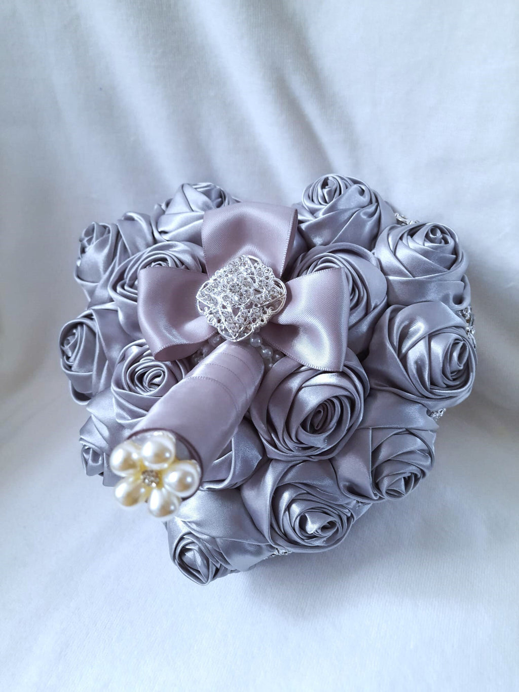Elegant Silver Grey Heart Shape Wedding Bouquet - A Timeless Keepsake for the Bride