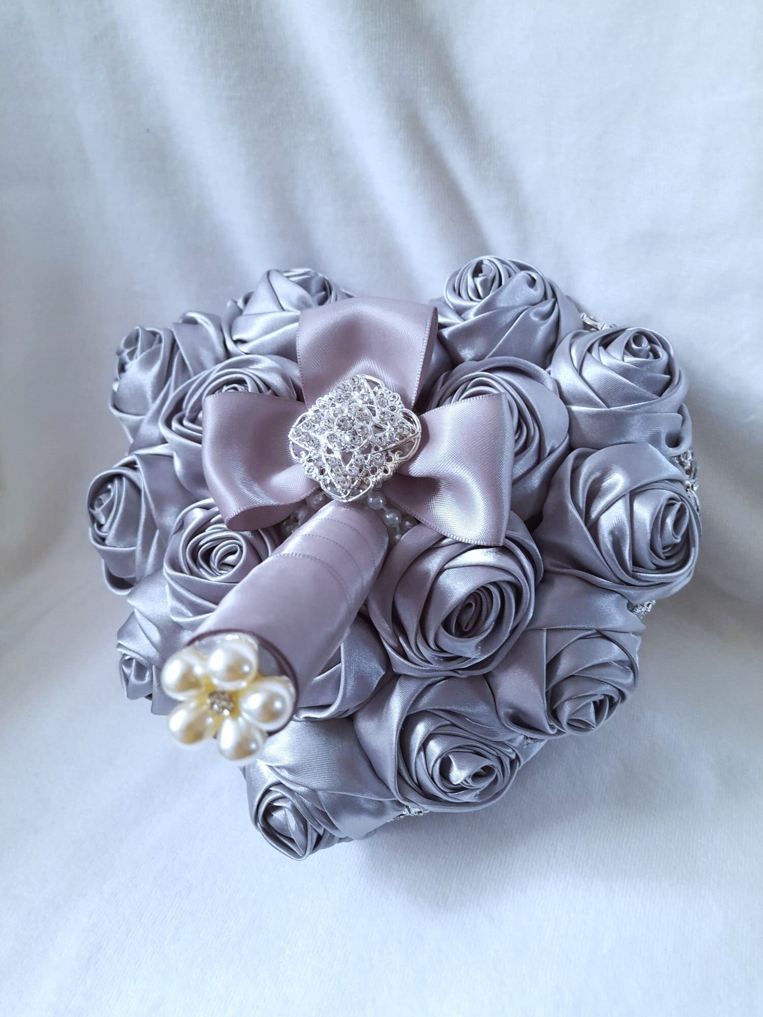 Elegant Silver Grey Heart Shape Wedding Bouquet - A Timeless Keepsake for the Bride
