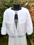 White Faux Fur Wedding Bolero: Bridal Brooch Shrug