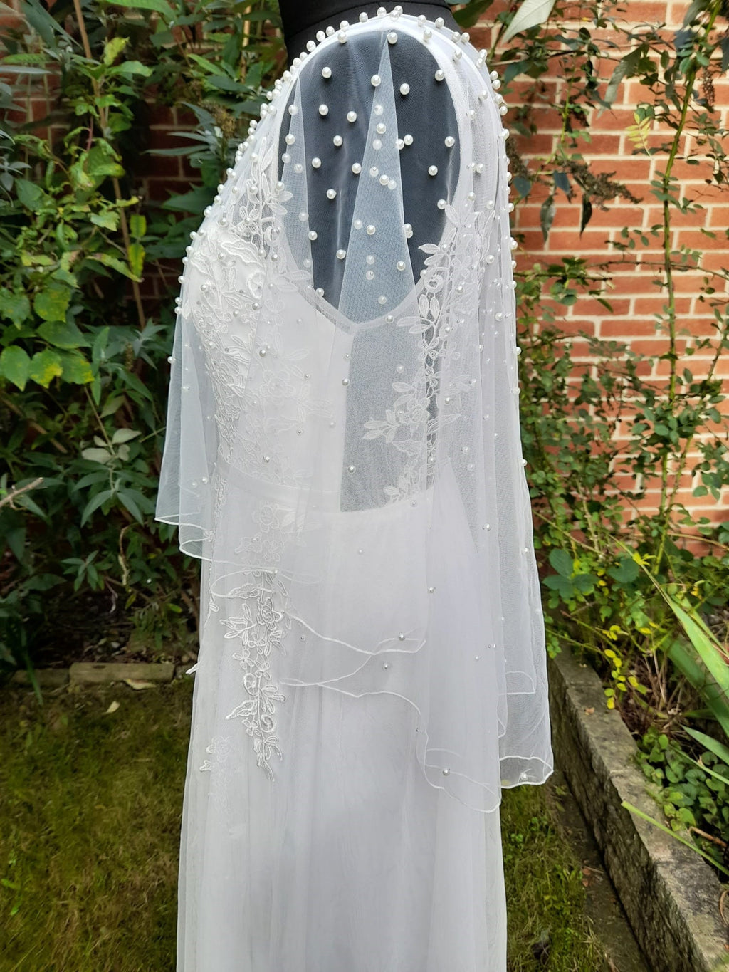 Pearl Embellished Short Wedding Cape - A Sophisticated Accessory for the Bride or Bridesmaid