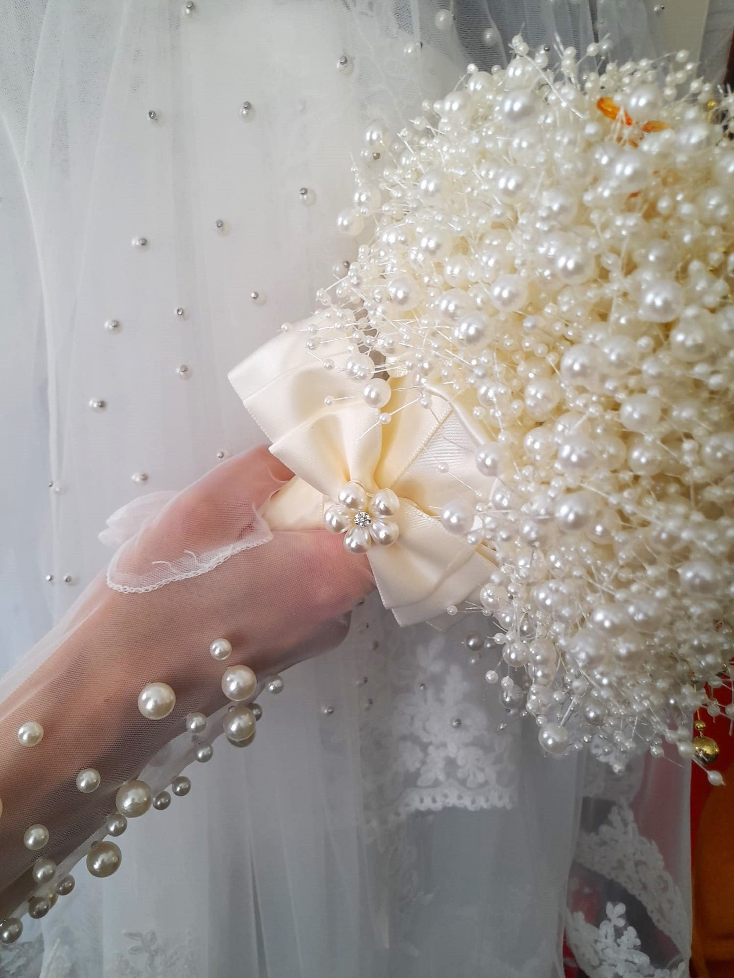 Ivory Pearl Wedding Bouquet: Autumn Bridal Crystals