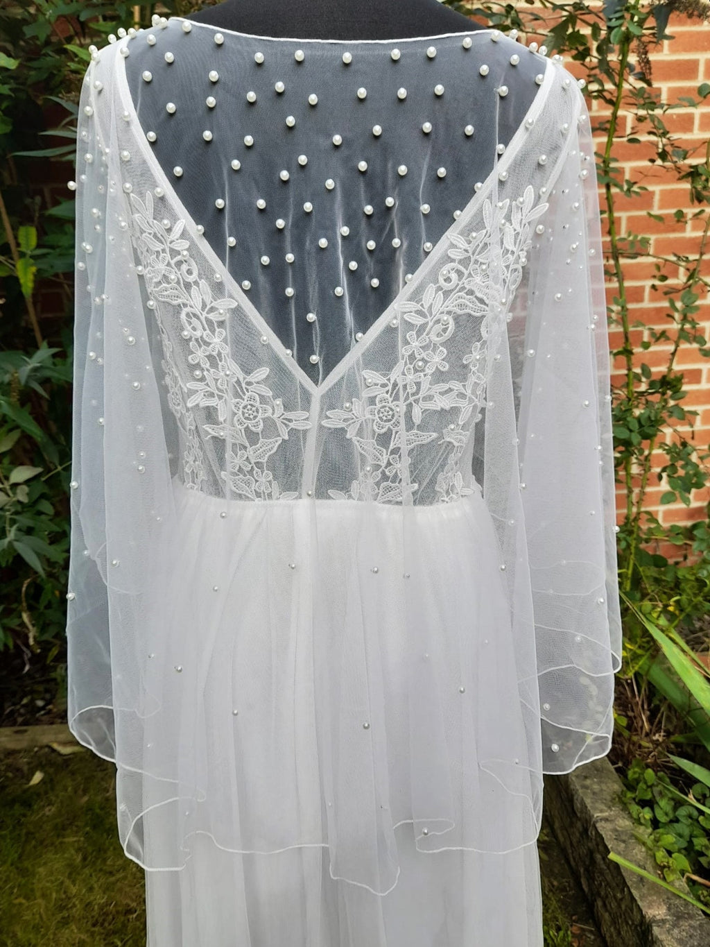 Pearl Embellished Short Wedding Cape - A Sophisticated Accessory for the Bride or Bridesmaid