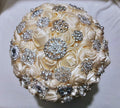 Ivory Wedding Brooch Bouquet - Exquisite Bridal Satin Flowers with a Romantic Twist