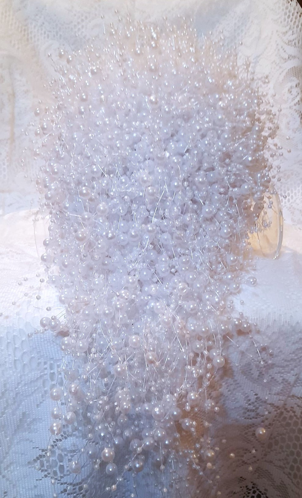 Minimalist White Pearl Waterfall Cascading Waterdrop Bridal Bouquet