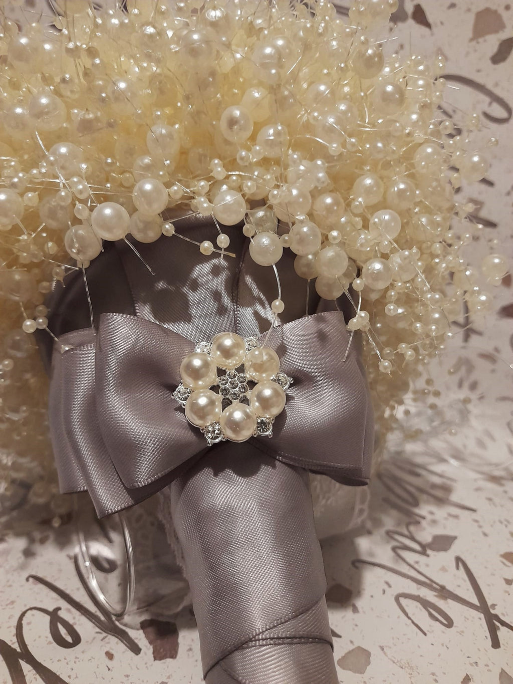 Elegant Customized Ivory Pearl Waterfall Bridal Bouquet - Cascading Wedding Bouquet