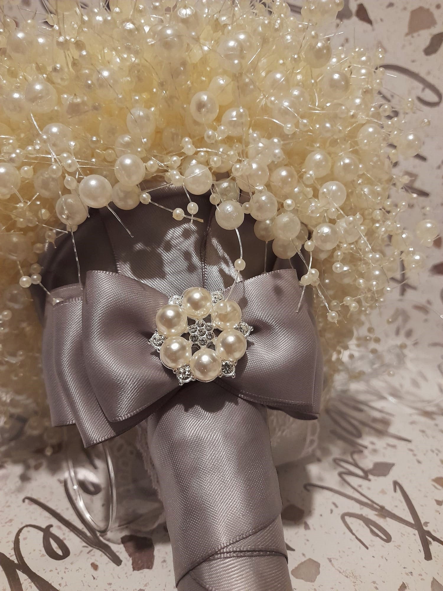 Elegant Customized Ivory Pearl Waterfall Bridal Bouquet - Cascading Wedding Bouquet
