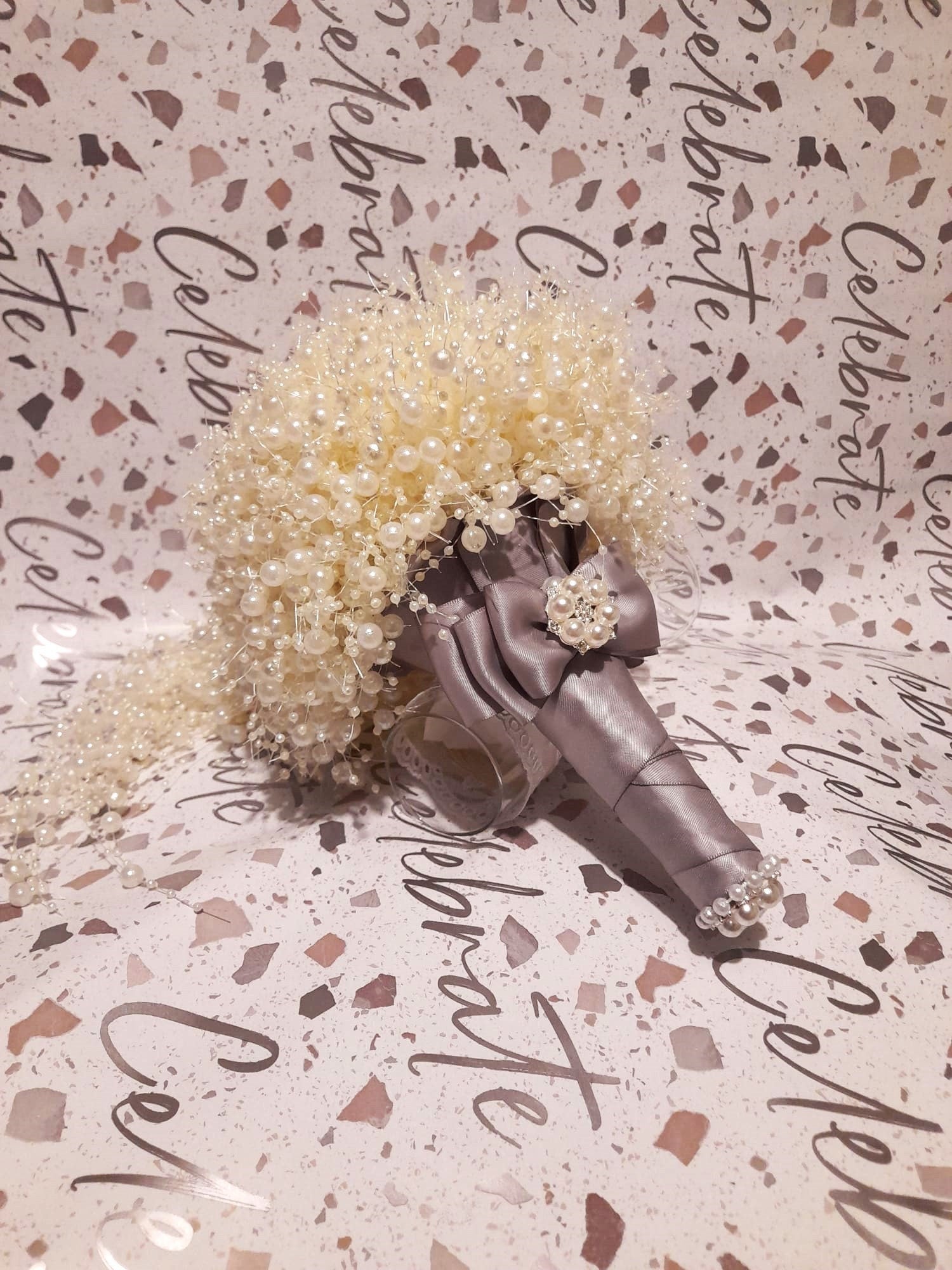 Elegant Customized Ivory Pearl Waterfall Bridal Bouquet - Cascading Wedding Bouquet
