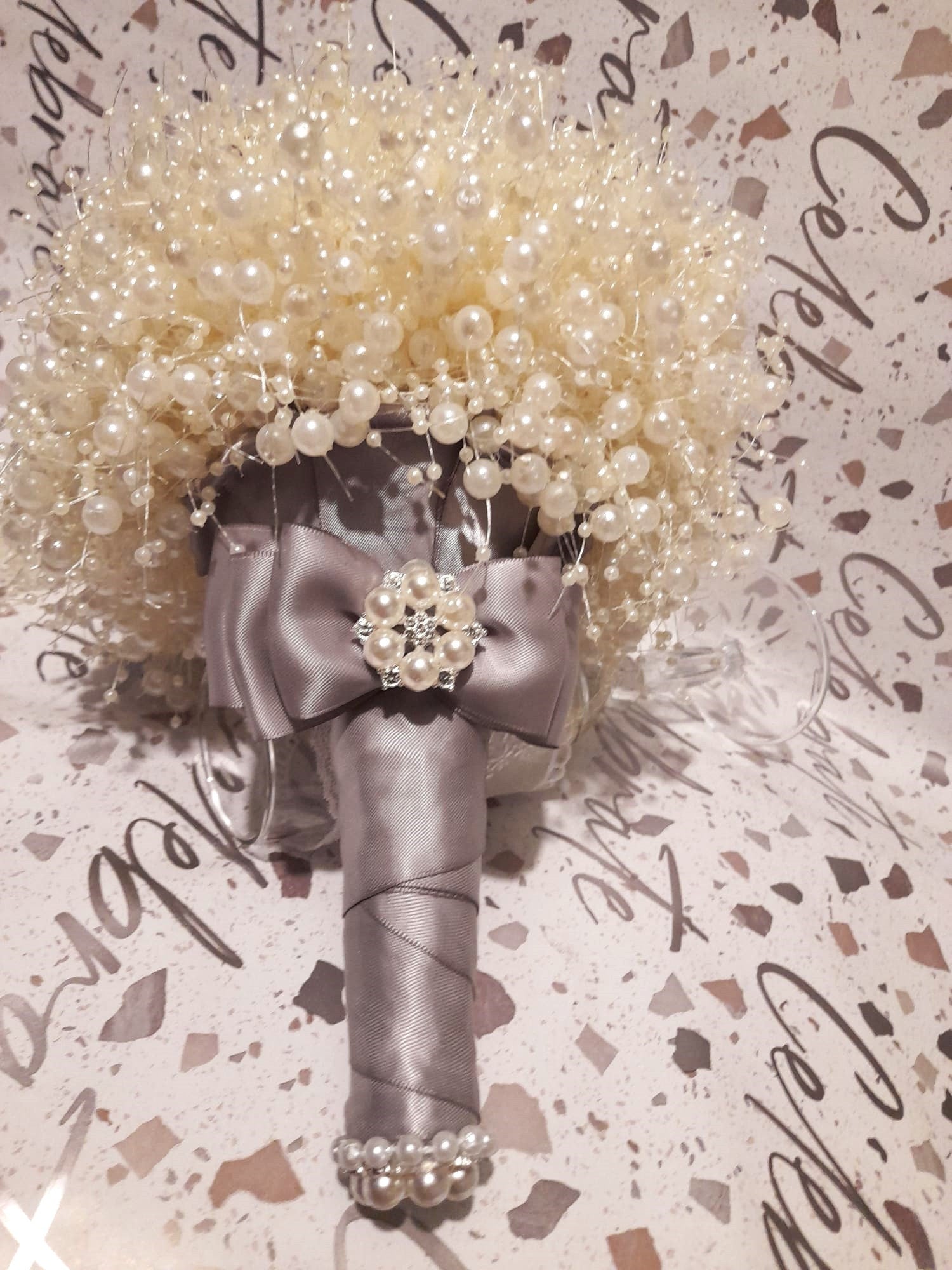 Elegant Customized Ivory Pearl Waterfall Bridal Bouquet - Cascading Wedding Bouquet