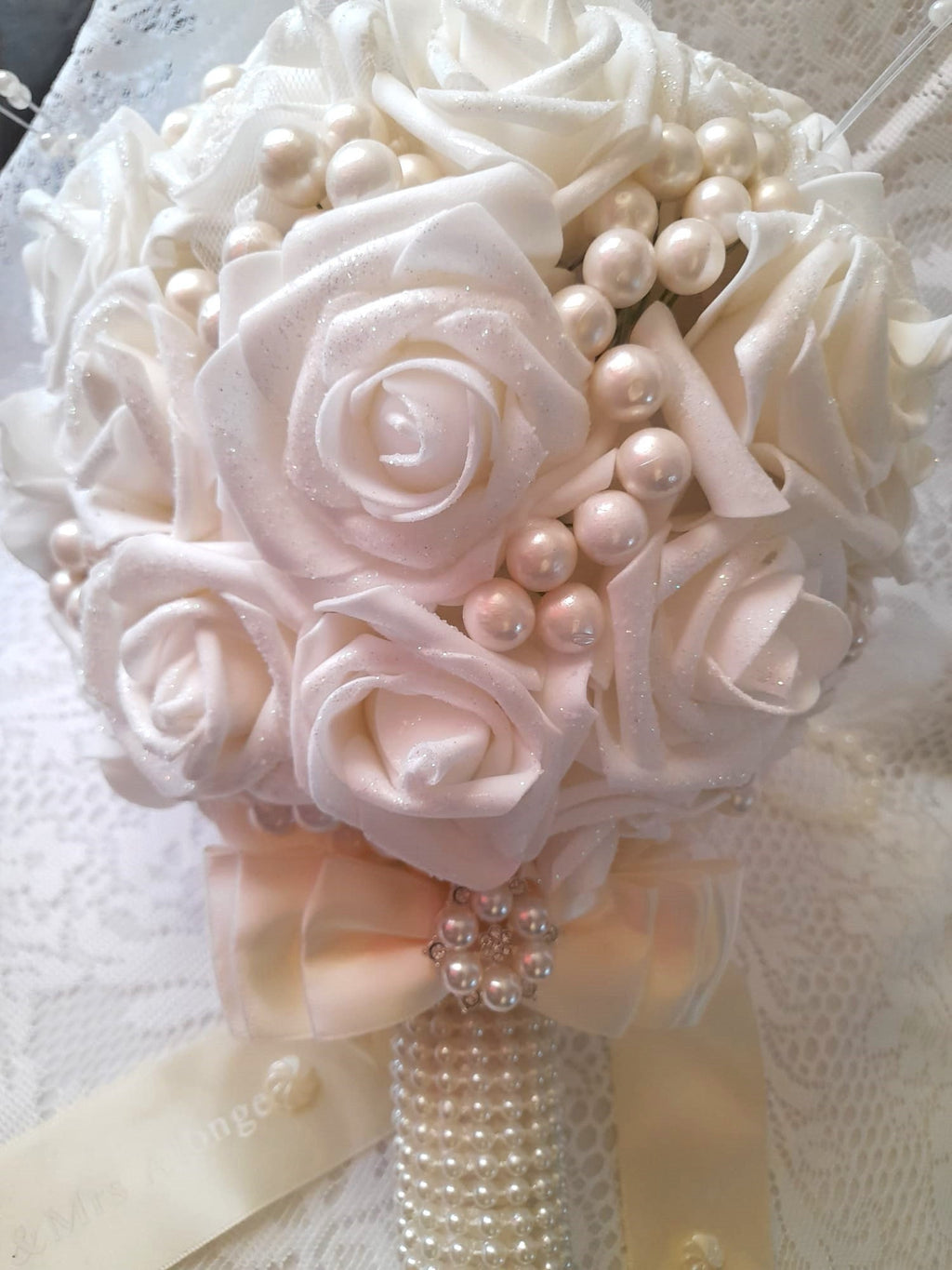 Ivory Pearl Waterfall Wedding Bouquet: Customizable Bridal Cascade