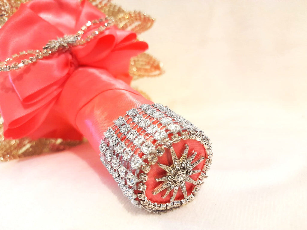 Personalized Crystal Brooch Wedding Bouquet with Satin Handle