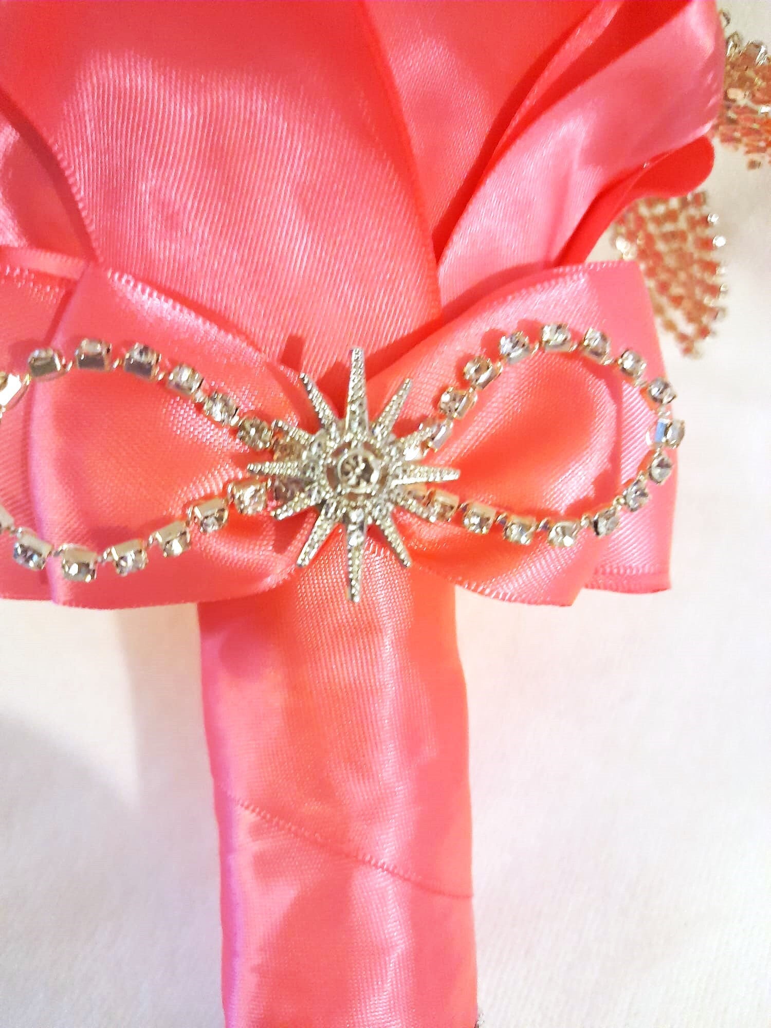 Personalized Crystal Brooch Wedding Bouquet with Satin Handle