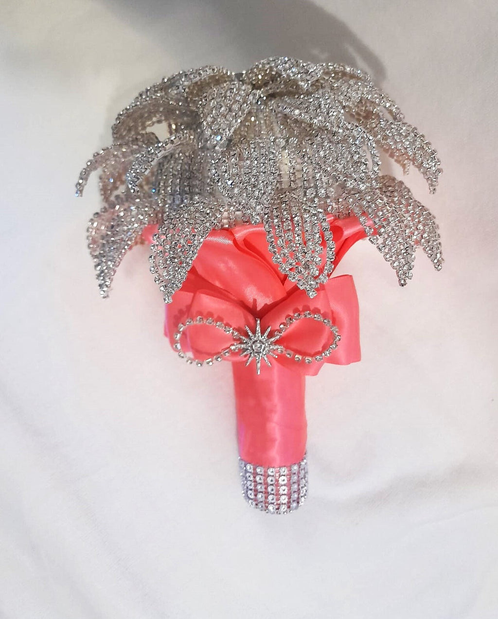 Personalized Crystal Brooch Wedding Bouquet with Satin Handle