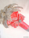 Personalized Crystal Brooch Wedding Bouquet with Satin Handle
