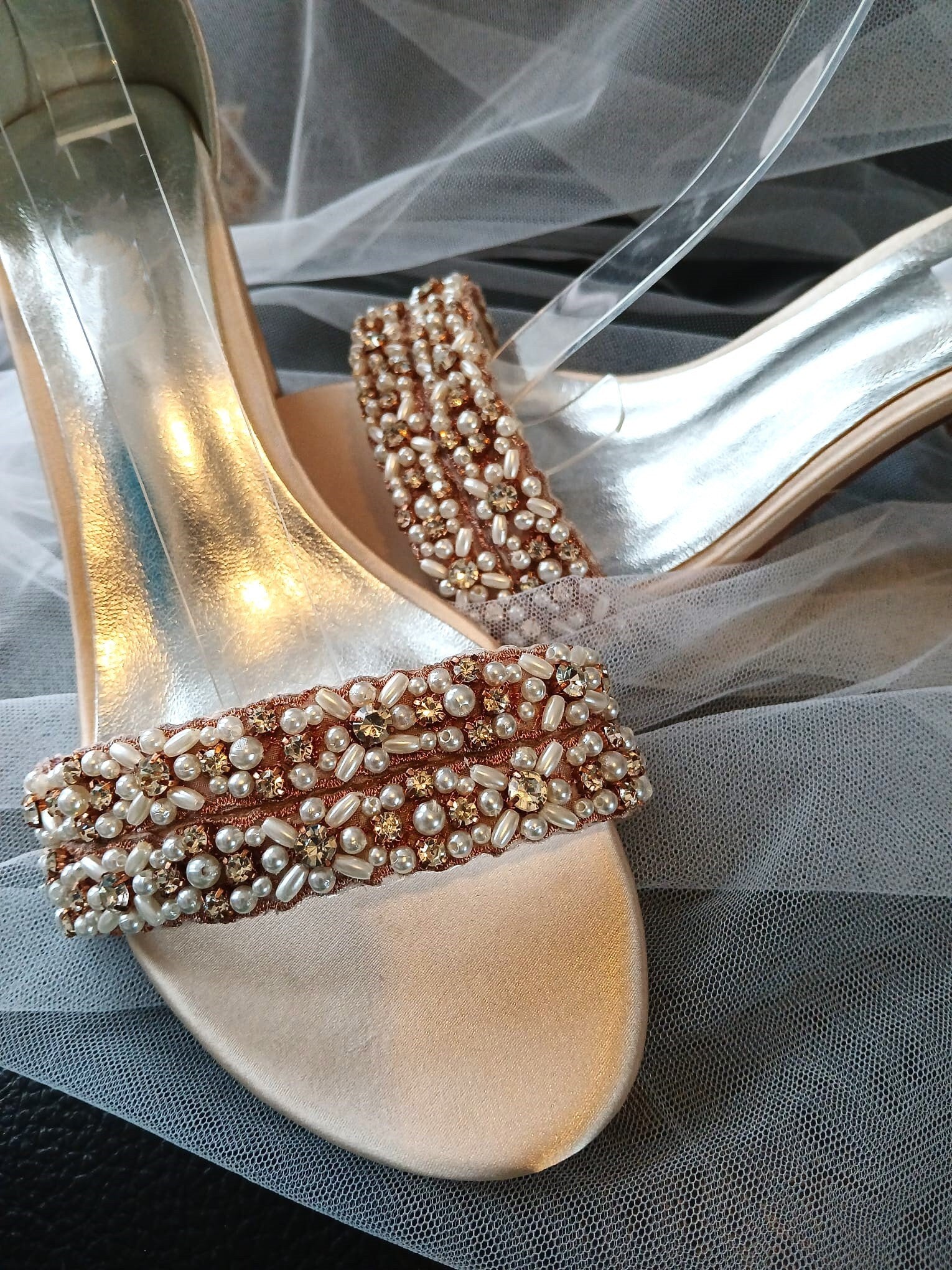 Champagne Bridal Sandals: Crystal Block Heel Evening Shoes