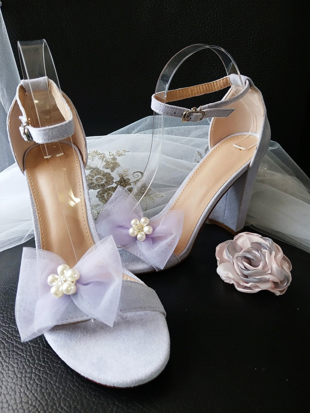 Lavender Suede Bridal Sandals: Block Heel Open Toe Shoes