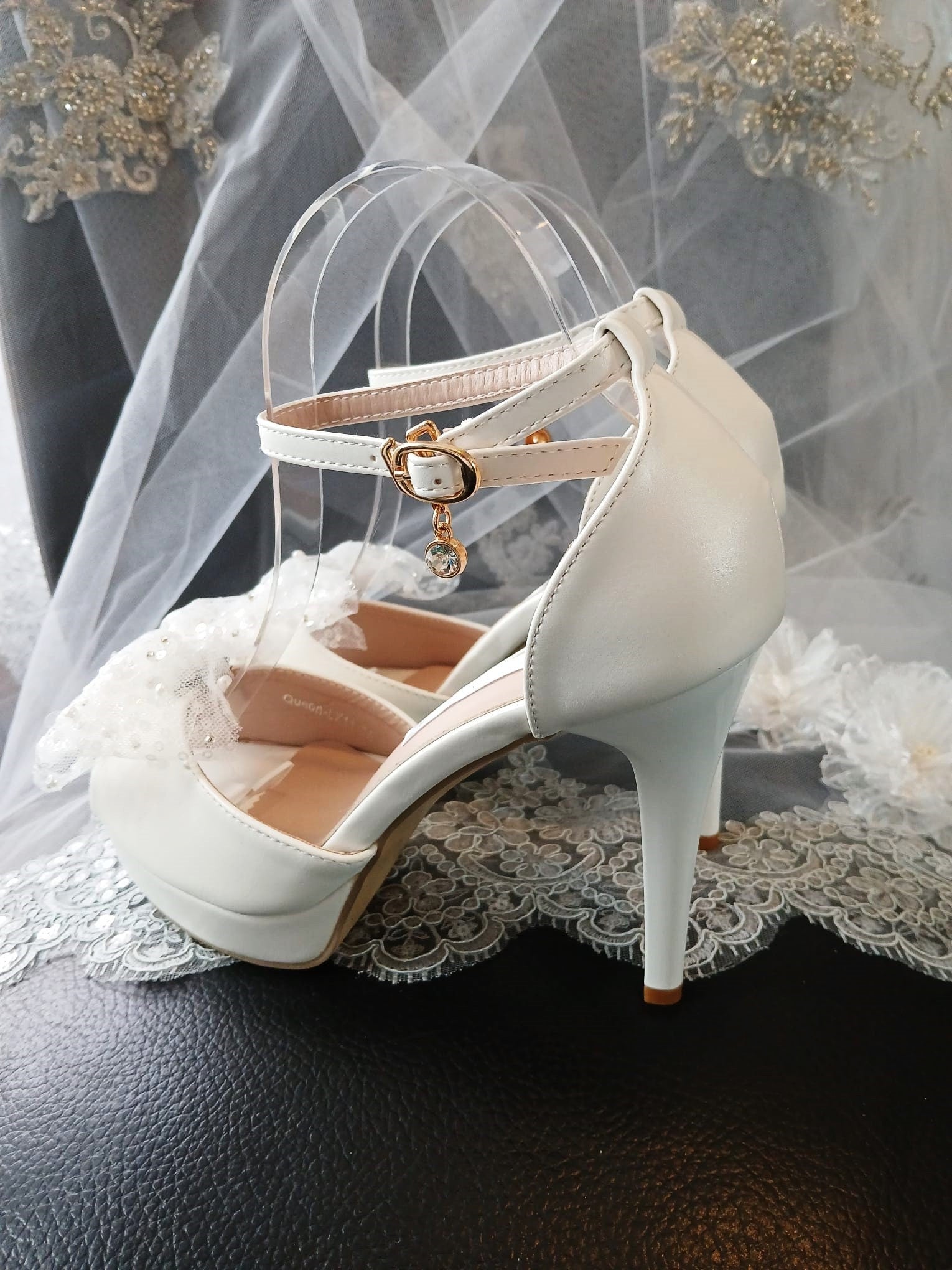 White Bridal Platform Sandals: Bow Tie High Heels