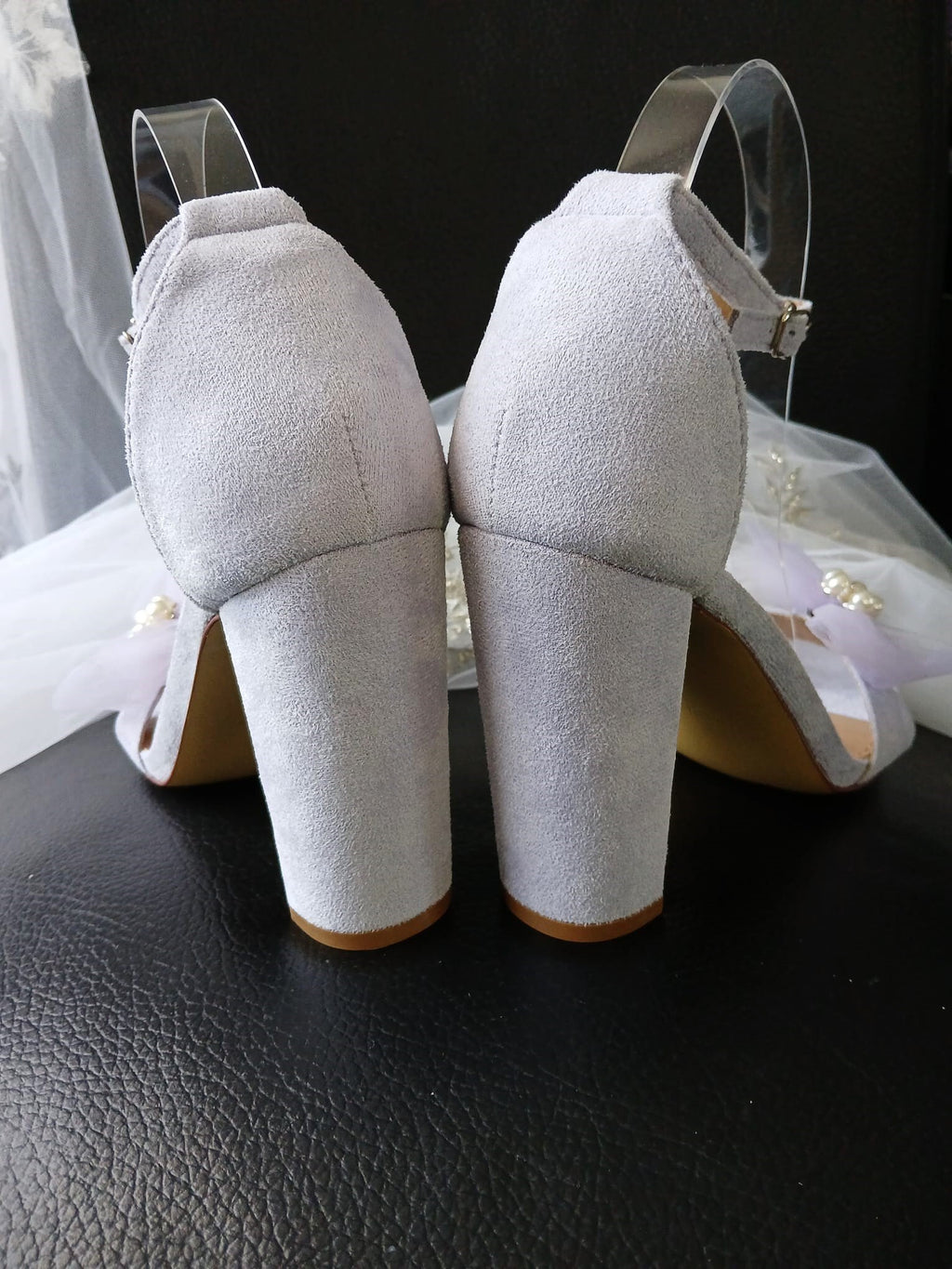 Lavender Suede Bridal Sandals: Block Heel Open Toe Shoes