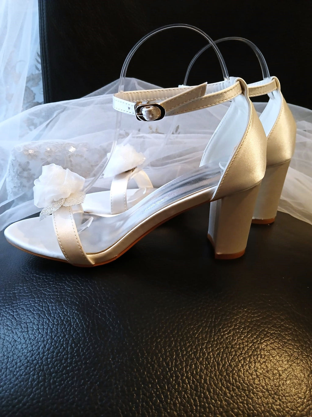 Satin Bridal Sandals: White Flower Clip Wedding Heels (8cm)