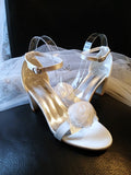 Satin Bridal Sandals: White Flower Clip Wedding Heels (8cm)