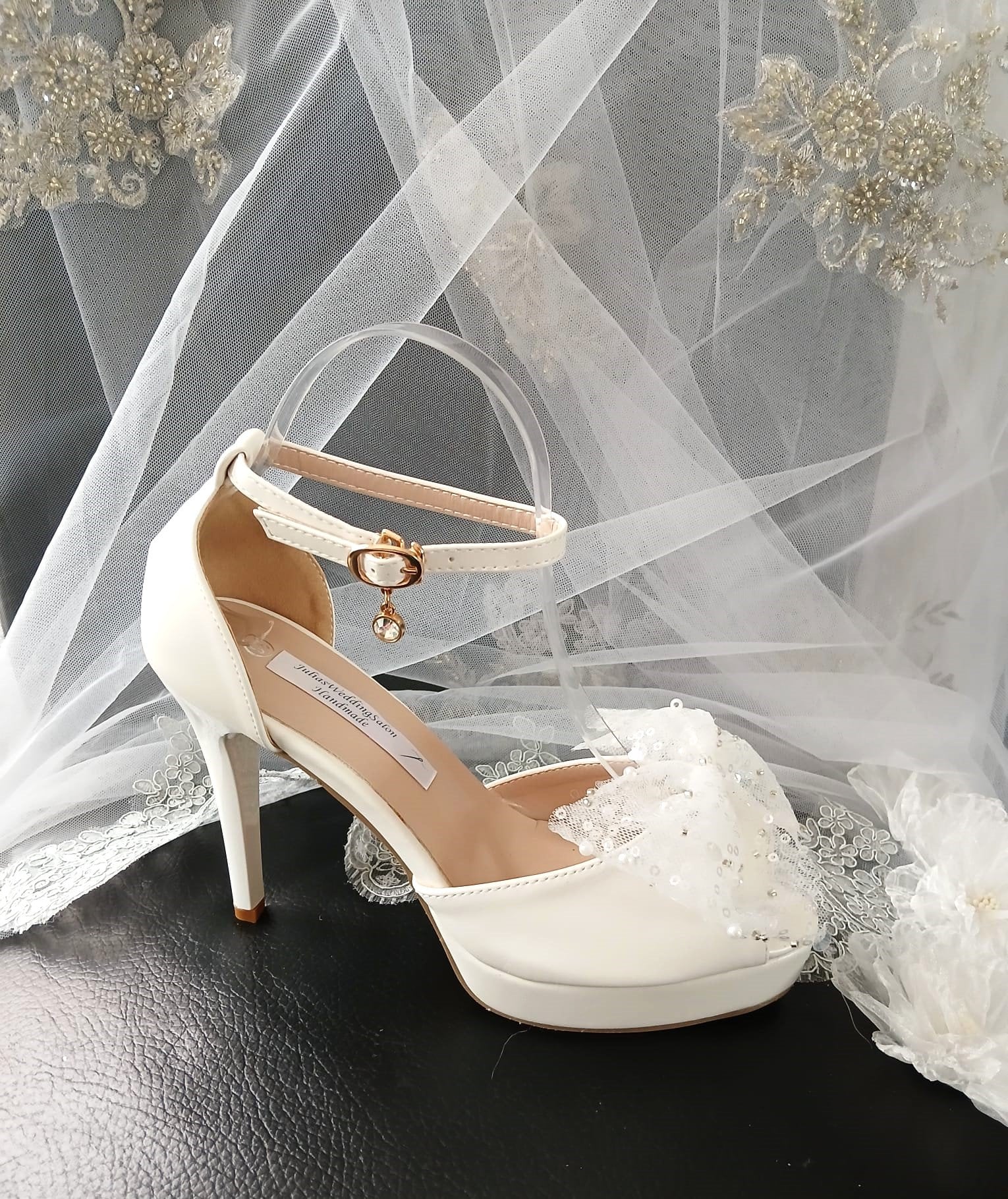 White Bridal Platform Sandals: Bow Tie High Heels